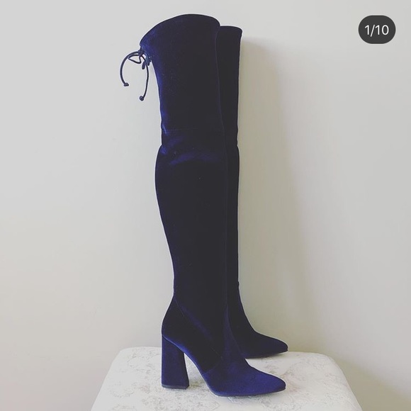 Stuart Weitzman dark blue velvet OTK boots - Picture 1 of 10